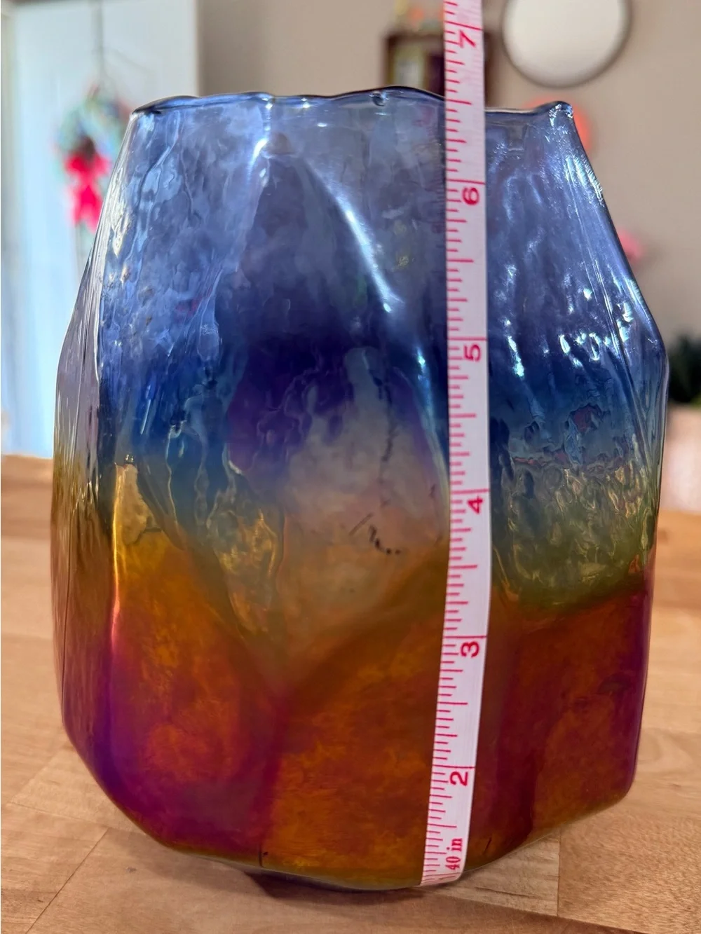 Iridescent Faceted Rainbow Glass Vase